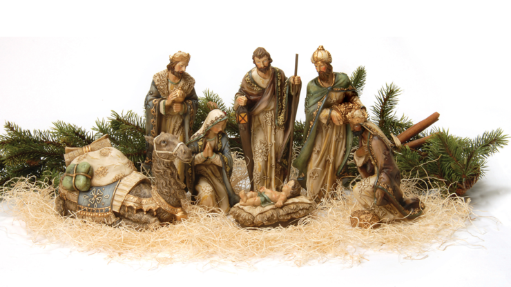 Beautiful nativity with hand painted figurines.