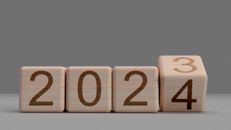 Cube wooden block 2023 change 2024 number text happy new year time calendar event business goal future success start holiday strategy holiday vision forward investment financial new target beginning