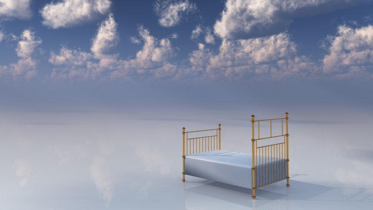 Single bed in dreamlike setting