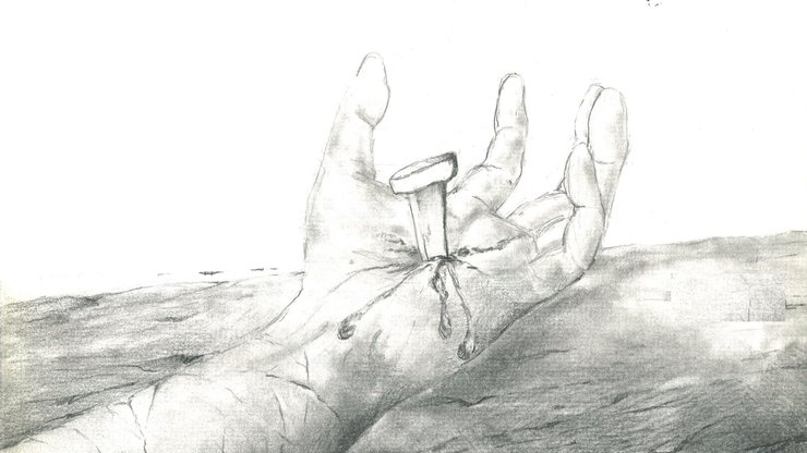 Crucified hand of Jesus Sketch